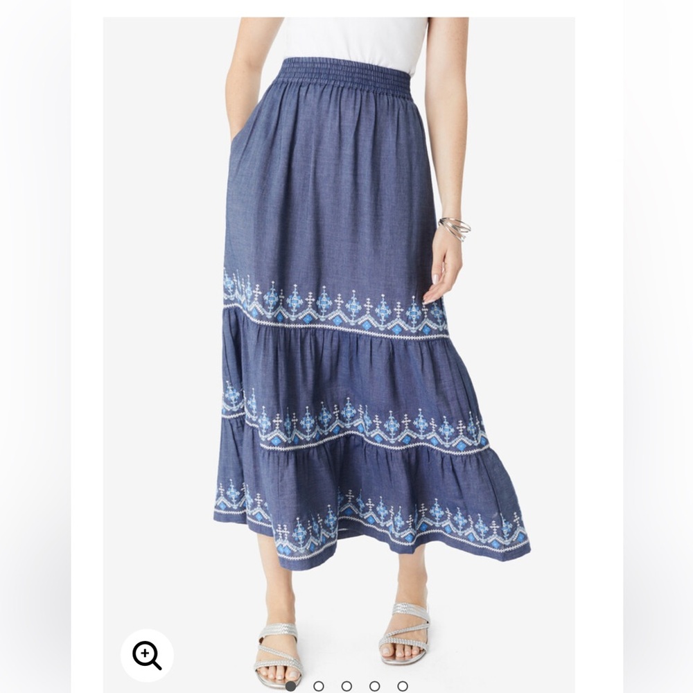 Embroidered Tiered Chambray Skirt- 28W